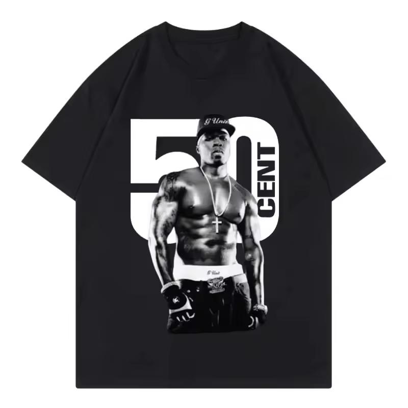 2026 New Rapper 50 Cent Graphic T Shirt Male Fashion Hip Hop Vintage T-shirt Women's and Men's Clothing Summer Cotton T-shirt