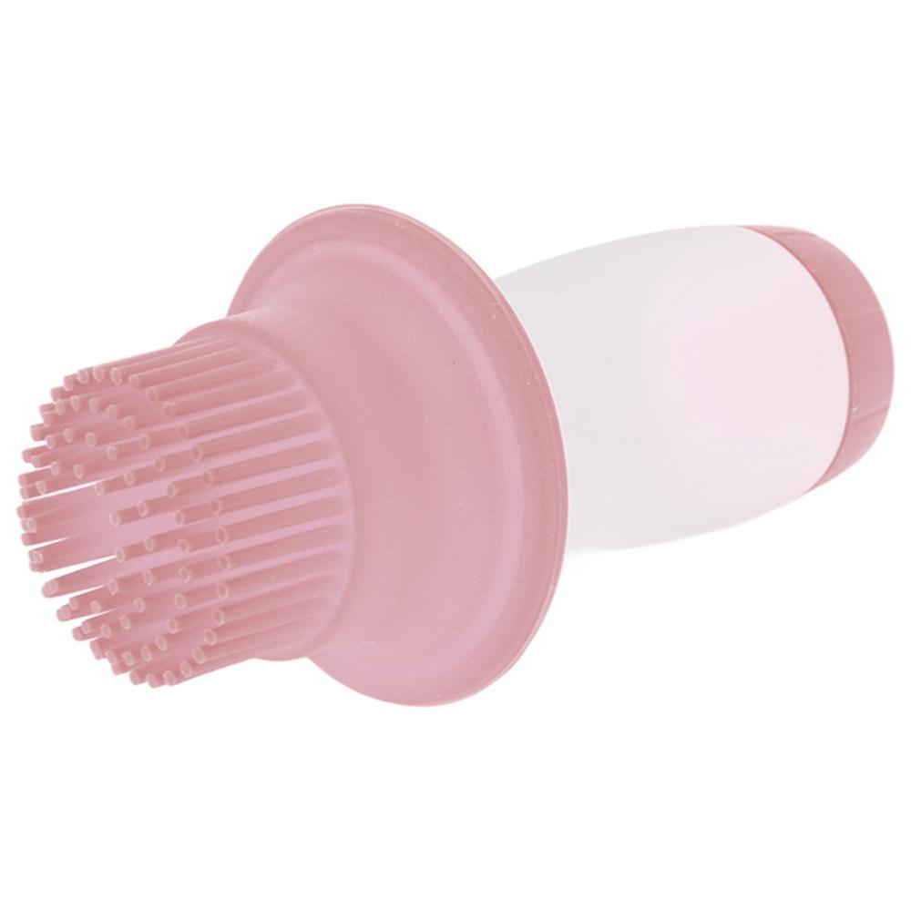 Pink Oil Brush Bottle Silicone+Plastic Lid Clear Transparent Squeeze Silicone Oil Brush Cooking