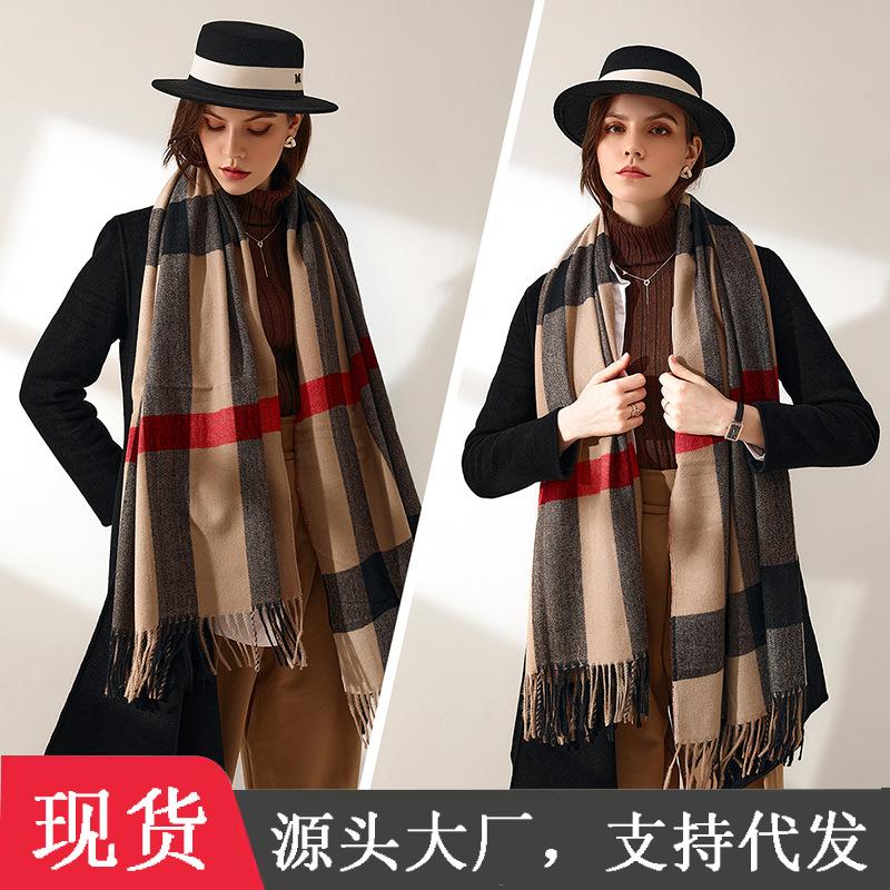 Scarf Women's Winter 2025 New Plaid Printing Tassel Imitation Cashmere Scarf Fashion Warm Shawl Scarf