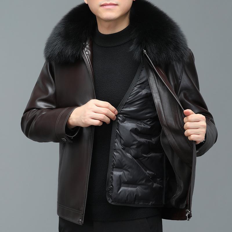 Leather Jacket Men's Genuine Leather Men's Winter New Fox Fur Collar Removable Lining Sheepskin Down Jacket Men's Jacket