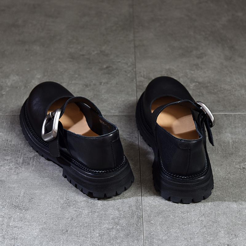 Johnature Модные универсальные туфли Мэри Джейн с металлической пряжкой и круглым носком на толстой подошве, женская обувь из натуральной кожи