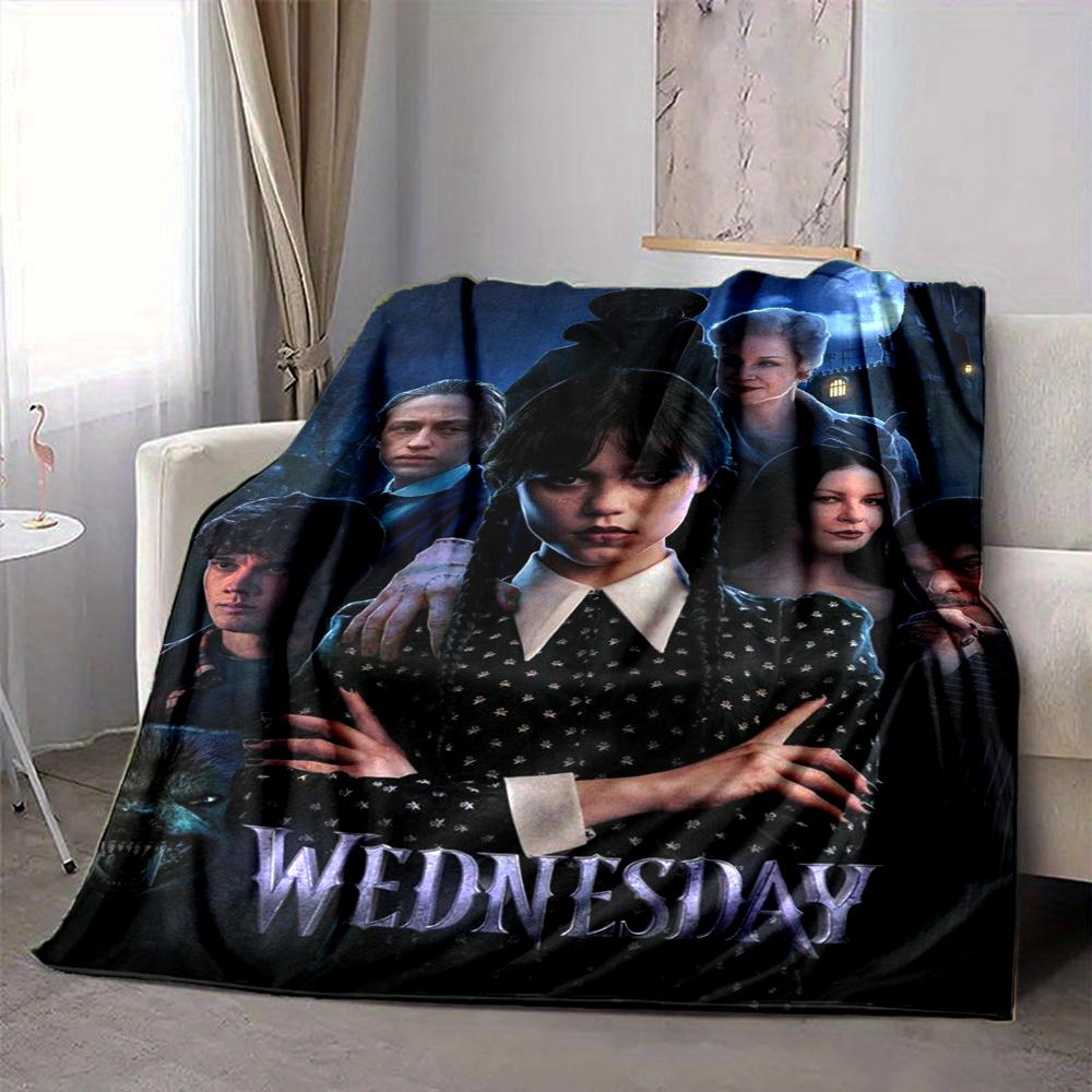 1Pc Wednesday Addams Mystery Flannel Blanket, Soft And Comfortable, Casual Warm, Camping Travel, Christmas, Halloween Xmas Gift L1467
