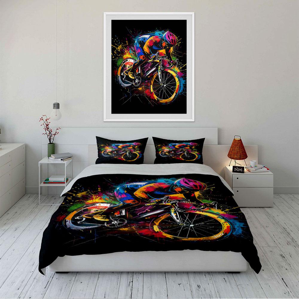 Colorful Cyclist Artwork Design Bedding Duvet Cover Set (1*Duvet Cover 2*Pillowcases, without duvet insert)