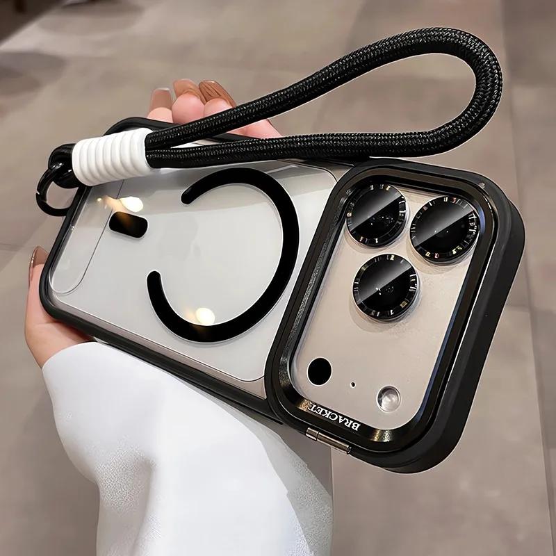 Для Magsafe Держатель камеры Ремешок Чехол для iPhone 17 16 Pro Max Air 14 15 Plus 11 12 13 Пленка для объектива Ремешок на запястье Прозрачный чехол