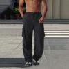 Мужские брюки карго, эластичный пояс, однотонные прямые рабочие брюки, повседневные брюки для бега и походов с кулиской и множеством карманов
