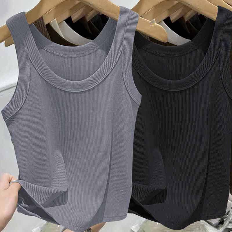 Женский топ на бретельках в рубчик из ледяного шелка с U-образным вырезом и бретельками для весны и лета