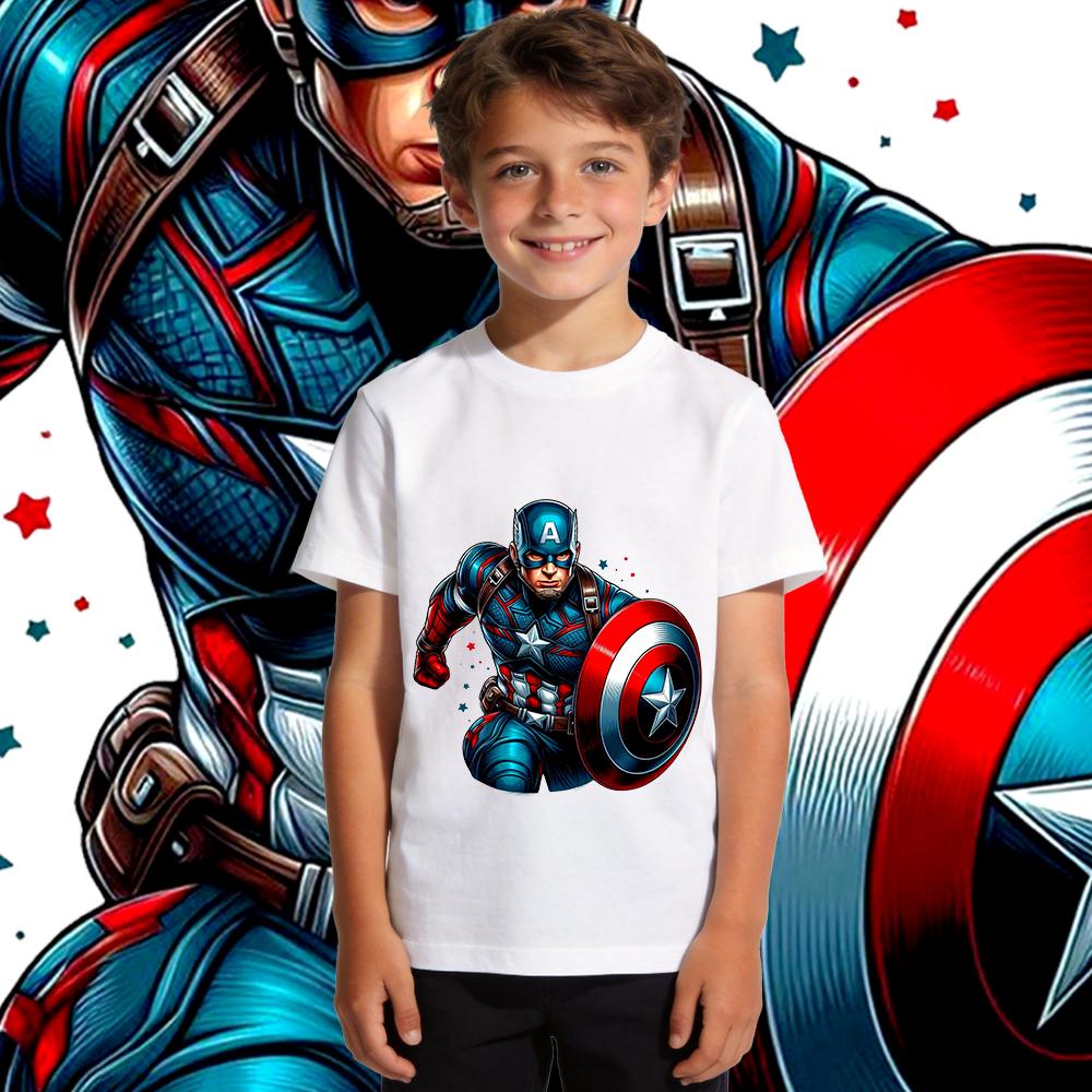 Captain America Charge Print Boys Girls Kids T Shirt Casual Summer Top Soft Breathable