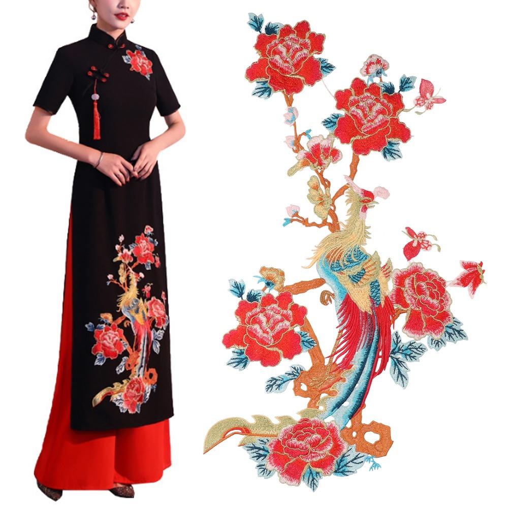 1pcs Red Color Pattern Phoenix Flower Patch Practical Design Chinese Style Patch For Clothes DIY