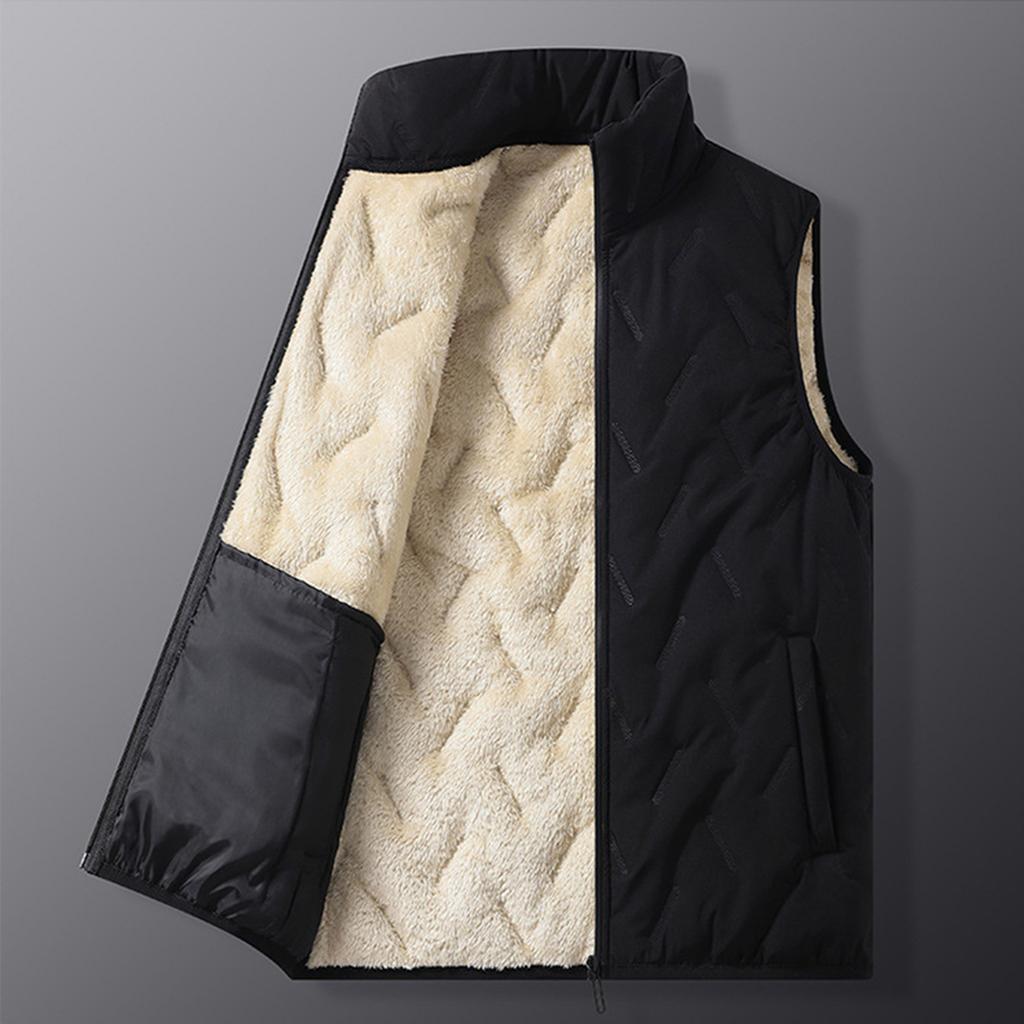 Men's Solid-color Casual Down And Cotton Vest Stand-up Collar Embossed Sleeveless Vest Jacket