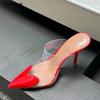 Fashion Elegant Pointed Toe Transparent PVC Heart High Heels Mules Slipper Shoes Women 2025 Black White Red Shoes Luxury Designer Pumps