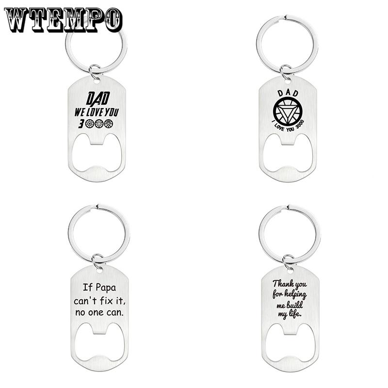 WTEMPO 4pcs/set Bottle Opener Key Chain Father's Day Gift for Loved Ones Engraved Metal Key Chain