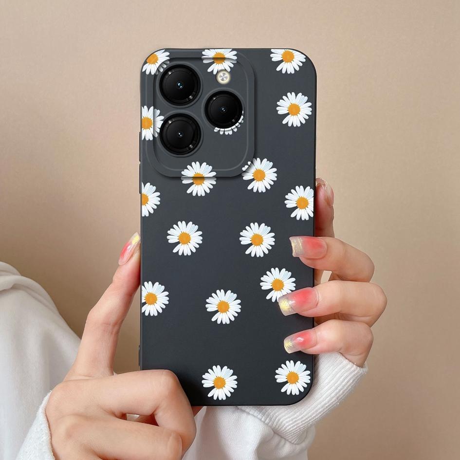 Для Infinix Hot 40 Smart 8 Note 40 Pro + GT 20 Pro задняя крышка чехол из жидкого силикона Pretty Sunflower Daisy супер противоударные чехлы для телефонов для Itel S24 Capa