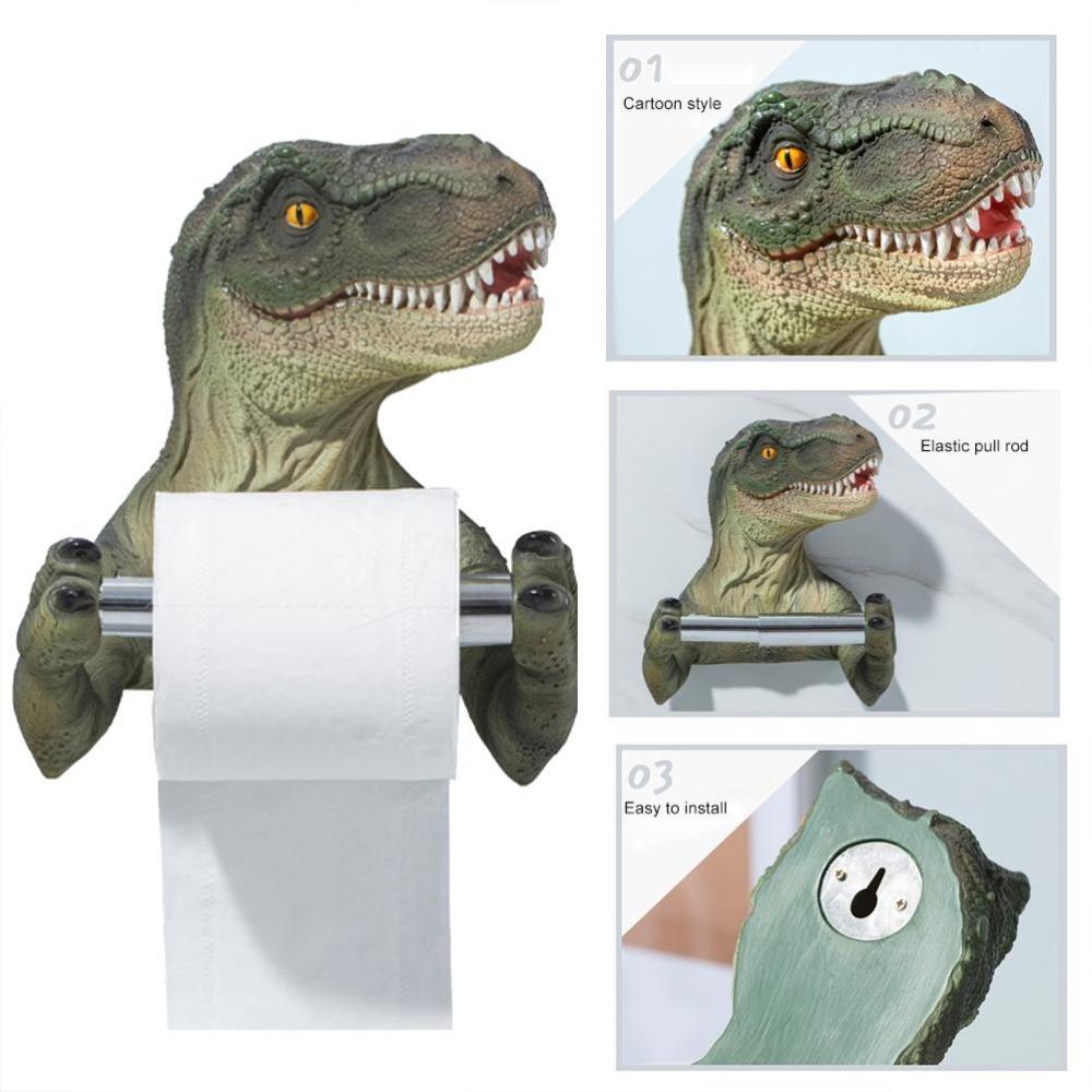 Drill-Free Dinosaur Toilet Paper Holder Wall Mounted Resin Paper Towel Dispenser For Kitchen
