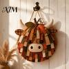 Seasonal Handmade Wall Hanging Highland Cow Pumpkin Patchwork Kit, Fabric Autumn DIY Sewing Project Craft Kit for Beginners, Home Farmhouse Decoration