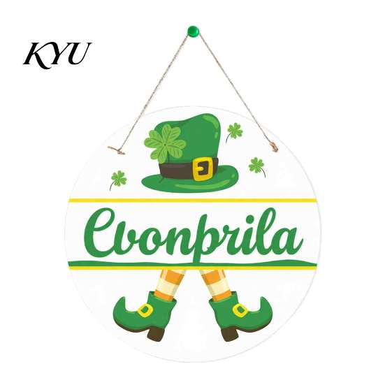 Weather Resistant Wood Sign St. Patrick's Day Wooden Door Sign, Luck Clover Green Hat Themed Hanging Garden Gate Ornament Plaque, Decorative Ornaments