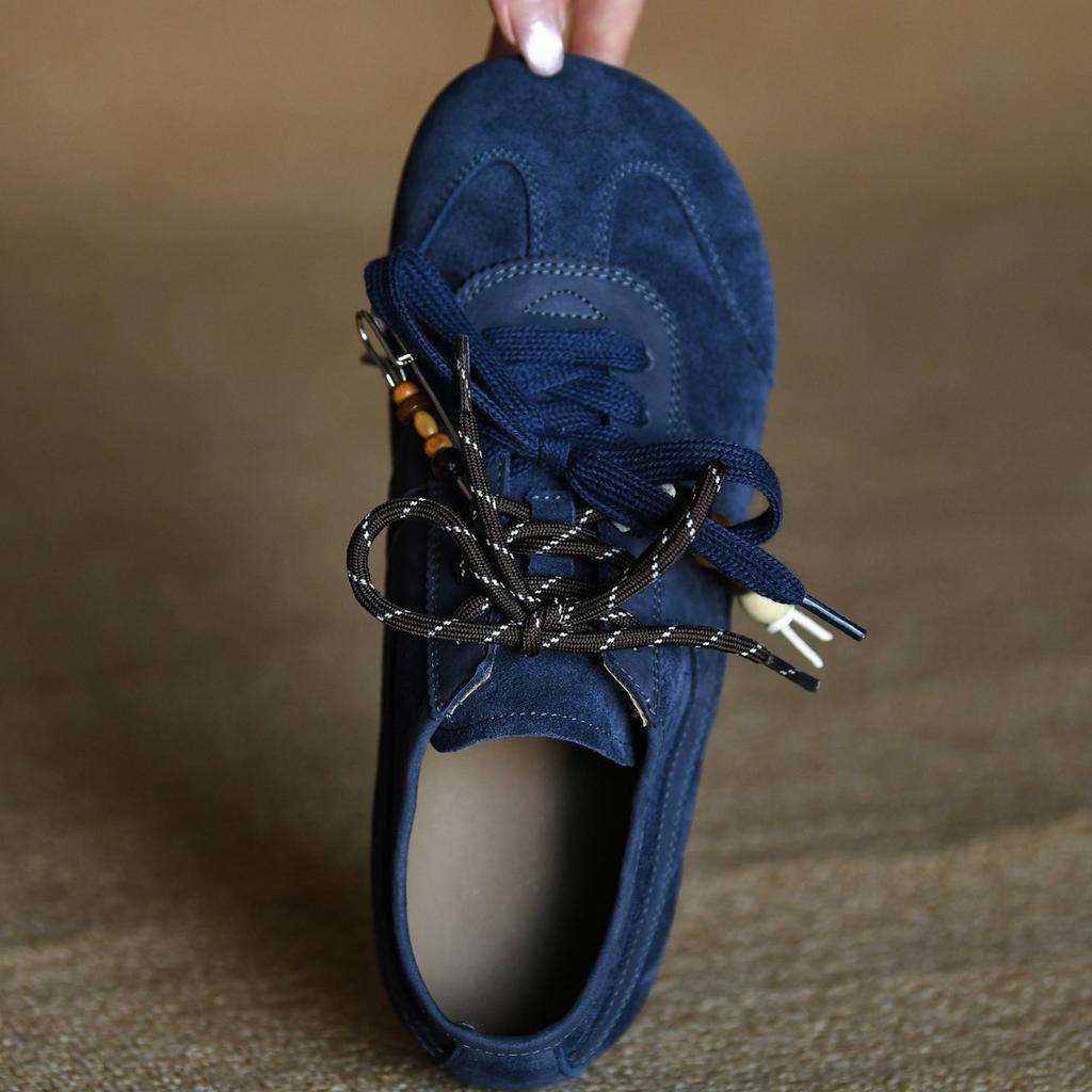 Матовая мягкая кожа синие немецкие тренировочные туфли женские модные повседневные туфли 2025 новые ранняя осень ретро Форрест Гамп женские туфли лодочки