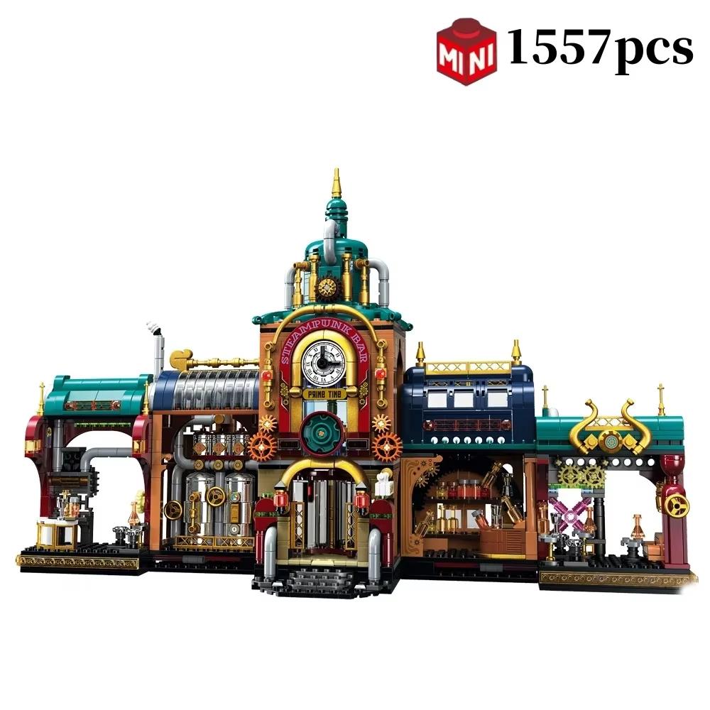 1557pcs Creative Street View Steam Punk Architectures Building Bricks Steampunk Bar Mini Block Model Toys Collection For Gifts