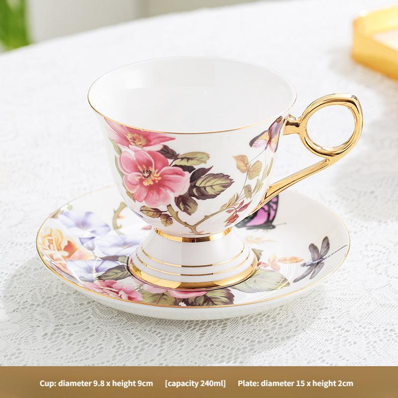 Кофейные чашки и тарелки из костяного фарфора, легкие роскошные черные чайные чашки и тарелки с позолоченной окантовкой на высоких ножках