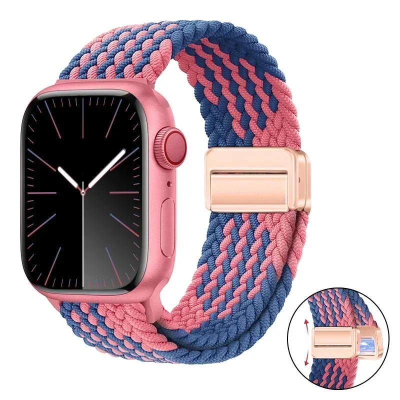 Магнитный плетеный ремешок-петля для Apple Watch 45мм 41мм 44мм 42мм 46мм Ultra 3 49мм Нейлоновый браслет iWatch 11 10 9 8 7 6 5 SE