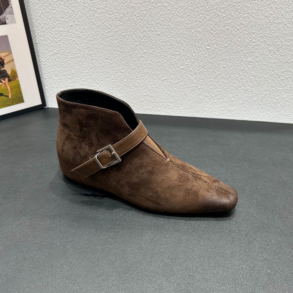 Soft leather version~ autumn and winter new square head belt buckle and ankle boots short boots women's fashion commuter height-increasing