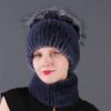 Женский новый комплект из двух предметов: короткая крашеная шапка-шарф из кролика рекс и чернобурки, зимняя теплая вязаная меховая шапка