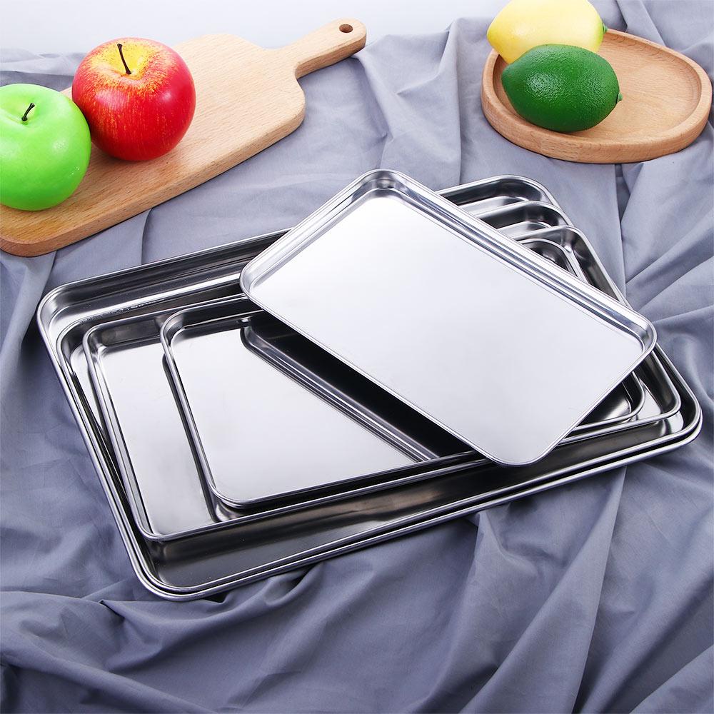 Stainless Steel Fruit Plate Heavy Duty Rectangle Loaf Pan Cake Dish Baking Tray Cookie Sheets