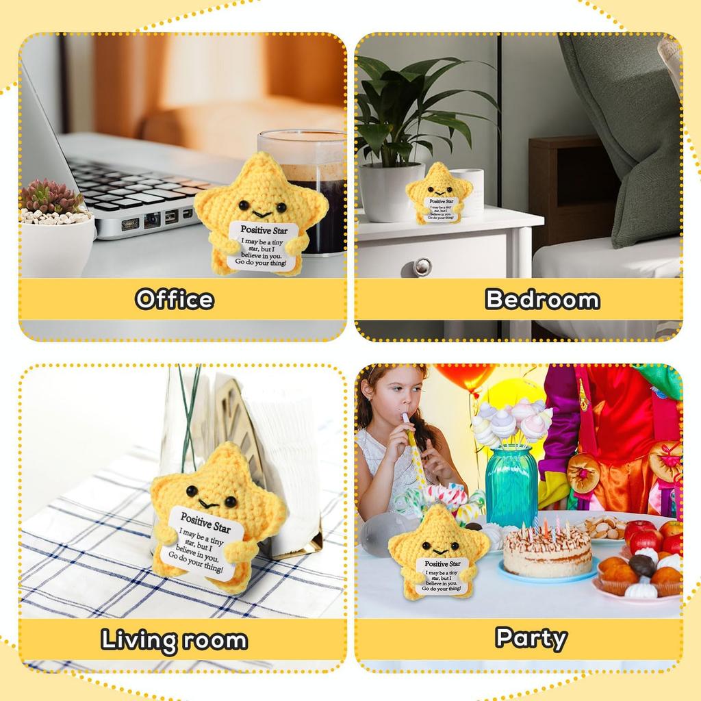Забавная позитивная вязаная крючком кукла-звезда, настольное украшение, ручная работа, поддержка, позитивная звезда с открыткой, украшение для дома, вечеринки