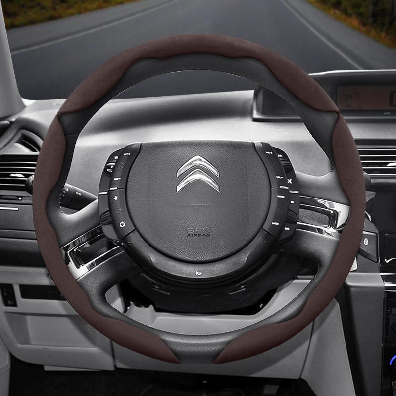 Suitable for Citroen Suede Snap-on Steering Wheel Cover Non-Slip C3 C4 X Berlingo C5 Aircross Jumper SpaceTourer Ami X Black Red