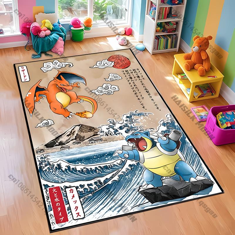 1PC Japanese Anime Pokemon Card Retro Charizard Area Carpet Living Room Bedroom Entrance Door Decor Mats, Rug Next Day Shipping