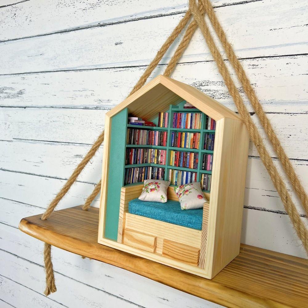 Wooden Miniature Wooden Bookroom Desktop Ornament Figurine Statue Bookroom Sensory Toys