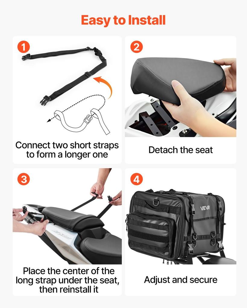 Motorcycle Tail Bag, 40-60 L Expandable Motorcycle Rear Seat Bag with Waterproof Rain Cover, Foldable Outdoor Sports Motorbike Luggage Storage with