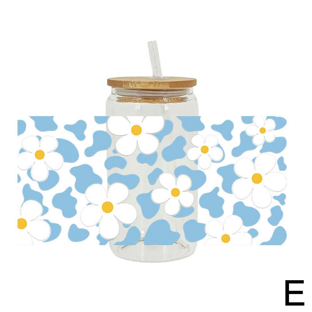 Цветок 16 унций УФ DTF чашка переносные наклейки на заказ водонепроницаемая банка 1 шт. стекло DIY Lab O1D9