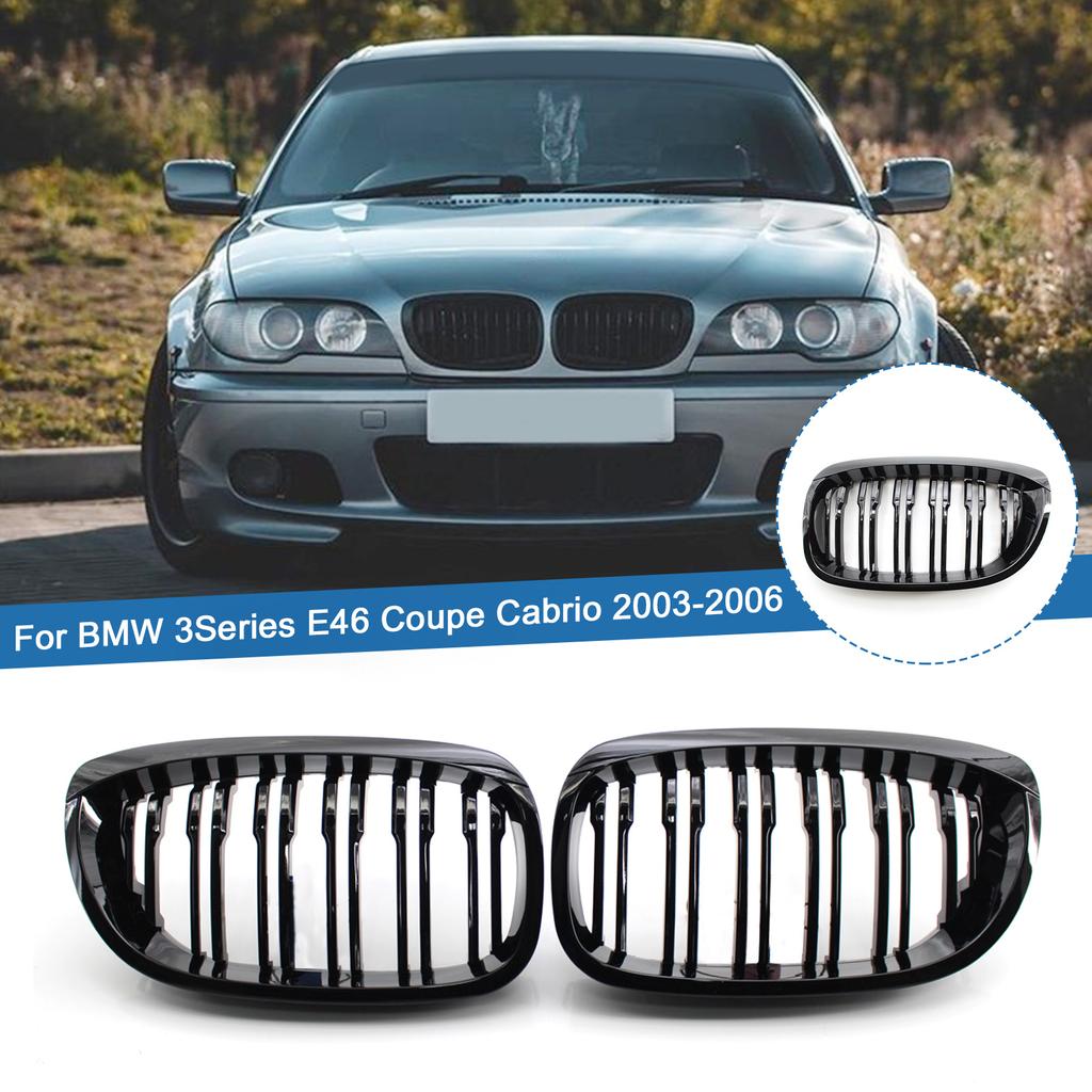 Глянцевая черная автомобильная двойная передняя решетка для почек, сменная гоночная решетка для BMW 3 серии E46, 2 двери, купе, кабриолет