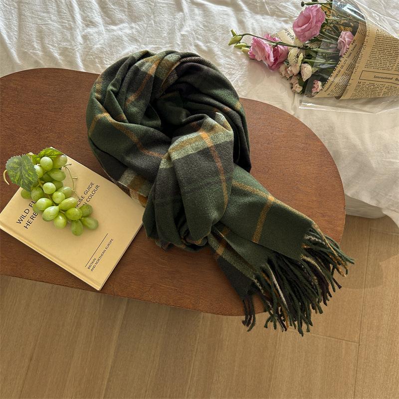 Универсальный искусственный кашемировый мягкий и липкий клетчатый шарф с кисточками для женщин, зимний роскошный новый модный утолщенный теплый платок
