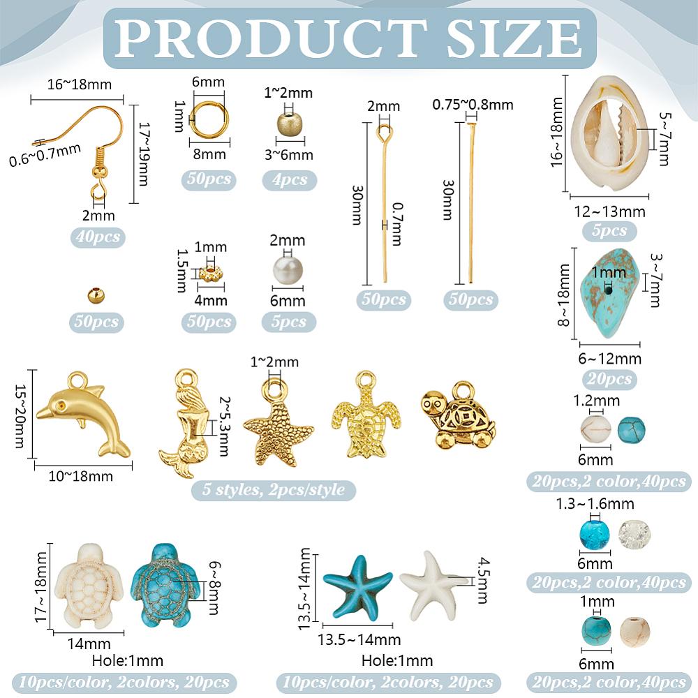1set DIY Earring Kits 40Pcs Brass Earring Hooks 50Pcs Brass Flat Head Pins 50Pcs Jump Rings 40Pcs Glass Beads 140Pcs Synthetic Turquoise Beads
