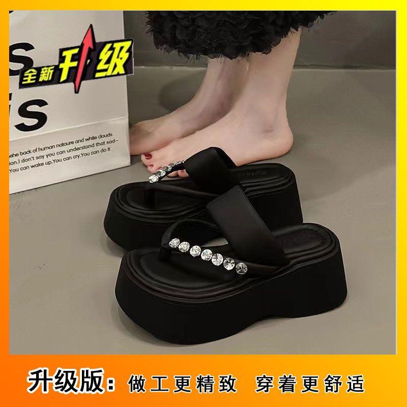 2024 новые высококачественные тапочки на маленькой маффиновой подошве, летняя обувь, с круглым носком, модные, повседневные, сандалии со стразами и утолщенной подошвой