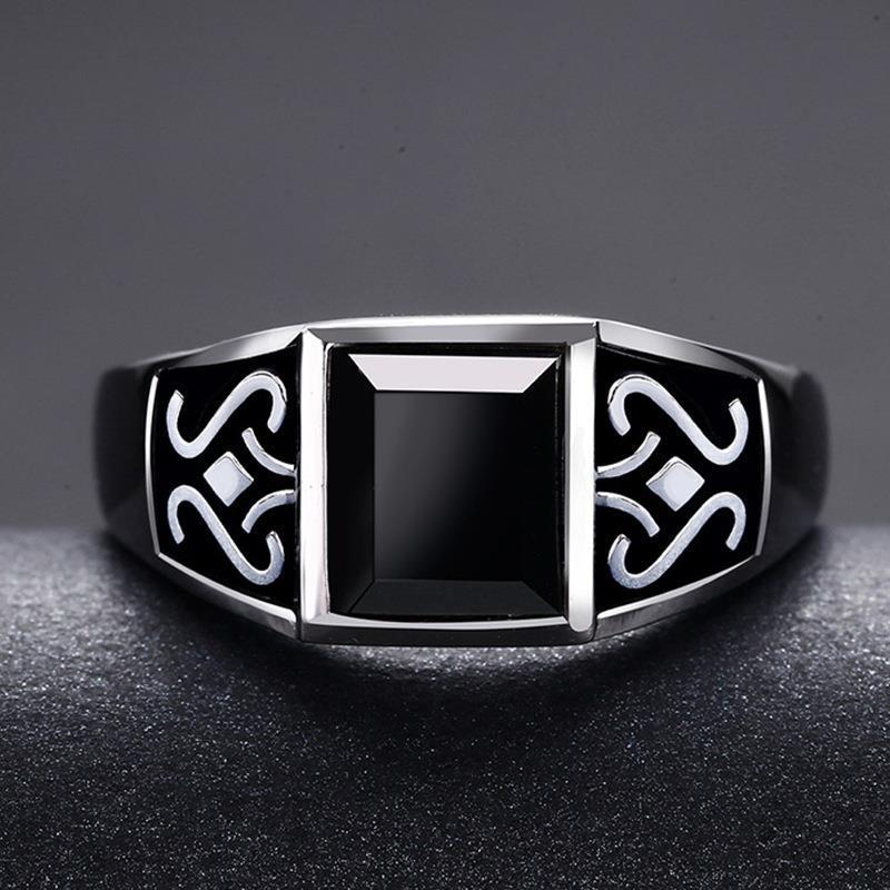 1 шт. Открытое загадочное кольцо-тотем, Мужское трендовое мужское кольцо с обсидианом, Ретро кольцо с каплевидным камнем.