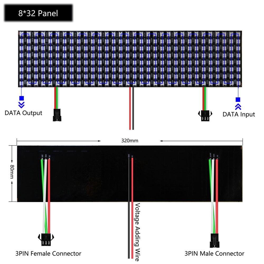 8x32 WS2812 RGB светодиод с модулем IC Pixel Screen Pixels Led Panel Light Panel Matrix Panel Light