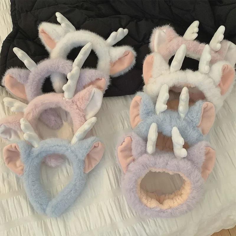 Очаровательная плюшевая повязка на голову с рогом дракона и оленя для умывания лица и веселых представлений