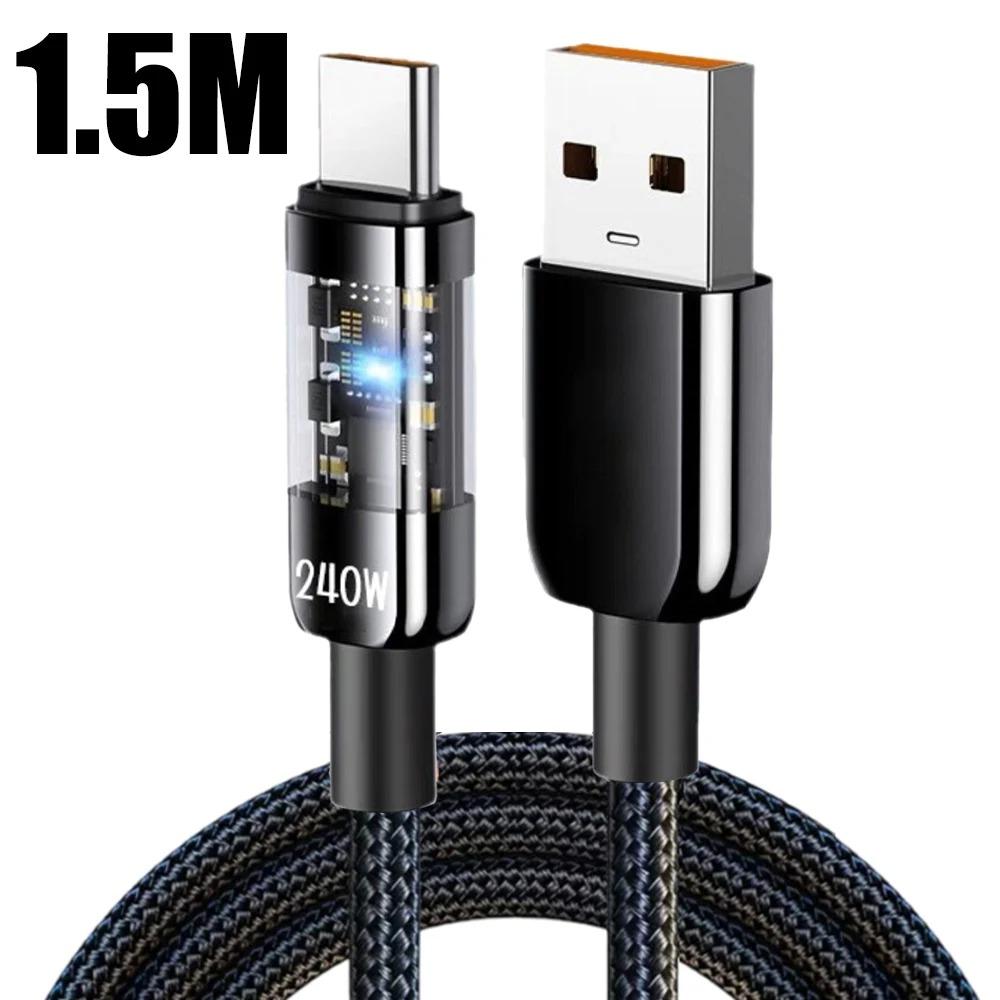 240W Nylon USB Type C Super Fast Charging Data Cable with LED Indicator Light Quick Charge USB C Cords For Samsung Xiaomi Huawei