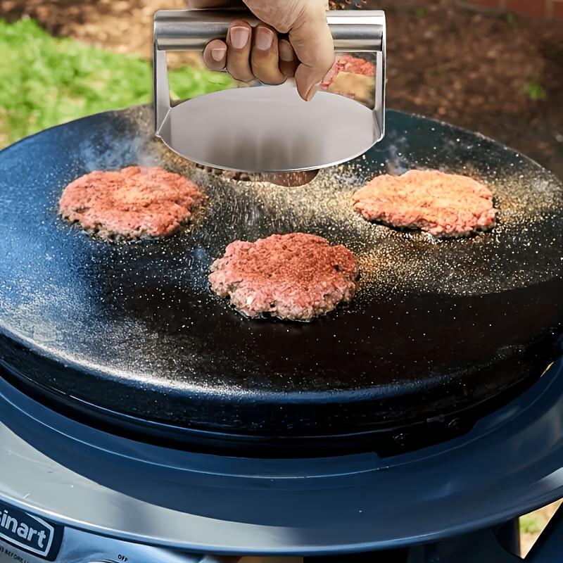 1PC Household/professional Kitchen Stainless Steel Burger Stamper, Anti-stick Design, Ergonomic Handle, Uniform Meat Pressing, Easy To Clean