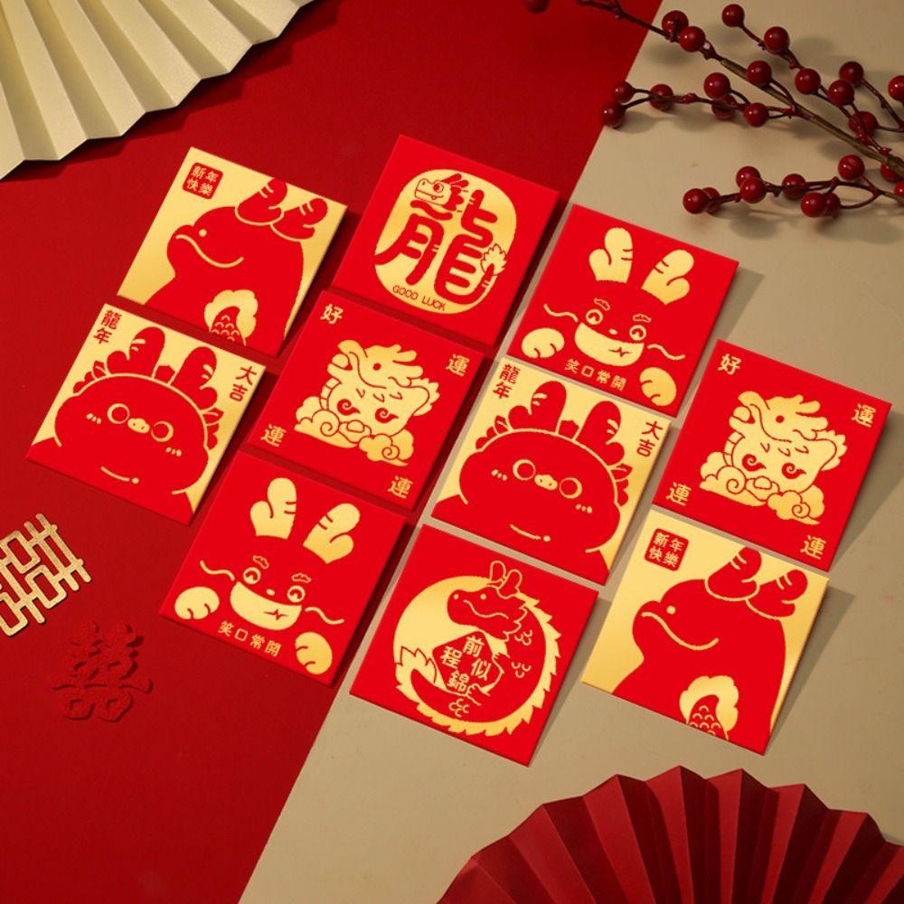 Luck Money Bag Money Pocket Dragon Pattern Blessing Bag 6Pcs/set Red Pocket Spring Festival
