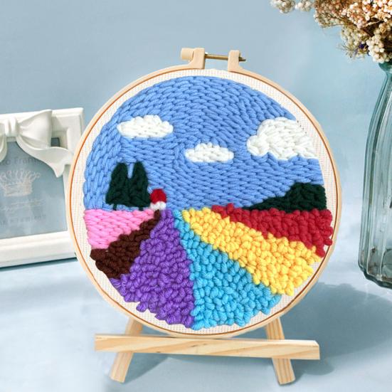 DIY Punch Stitch Kit for Beginners Cartoon Pattern with Punch Needle Hoop Punch Stitch Starter Craft Set for Adults Children