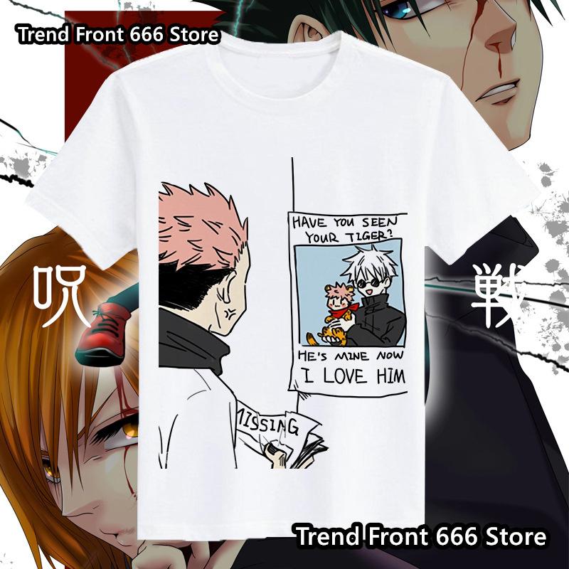 Японское Горячее Аниме Jujutsu Kaisen Мужские Детские Футболки Хлопок Узор Годжо Детская Футболка с Круглым Вырезом Мужчины Женщины Футболка Харадзюку