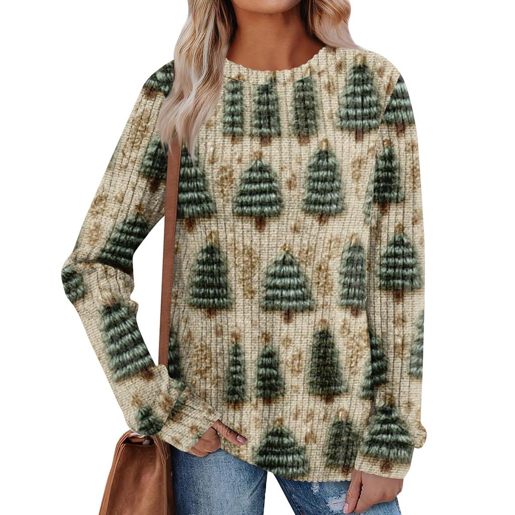 Women's Printed Lightweight Brushed-Cotton Round Neck Top