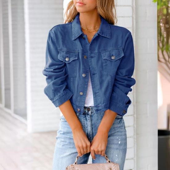 Женская укороченная джинсовая куртка, повседневная, на пуговицах, с длинным рукавом, пальто, осень, весна