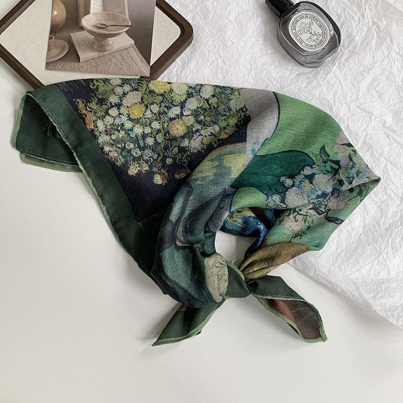 70 Double-sided Silk Scarf, Small Square Scarf, Scarf, White Rose Linen Silk Scarf, New High-end Scarf, Shawl Cover.