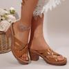 Vintage Round Toe High Heels Sandals Women Classic Solid Color Slippers Women 2025 Summer Open Toe Cross Tie Straps Shoes