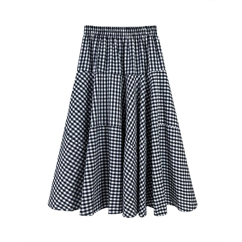 Plus Size Spring Summer Women's High Waist Casual Cotton Vintage Plaid Skirt Mid-length A-line Hip Skirt