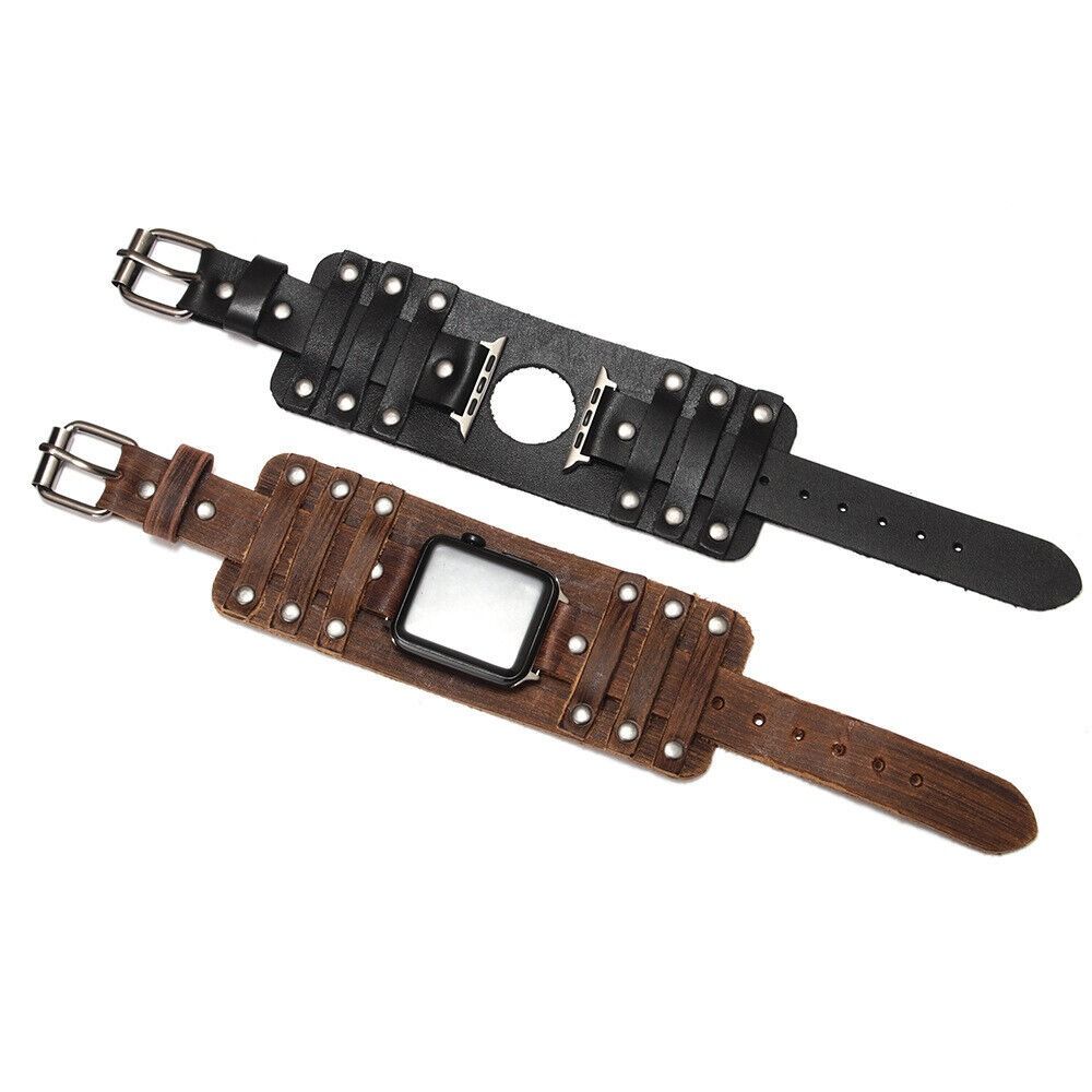 Панк Кожаный Ремешок для Apple Watch 7 6 5 4 3 SE iWatch 38 40 41 45 42 44 мм Аксессуары для Смарт-часов